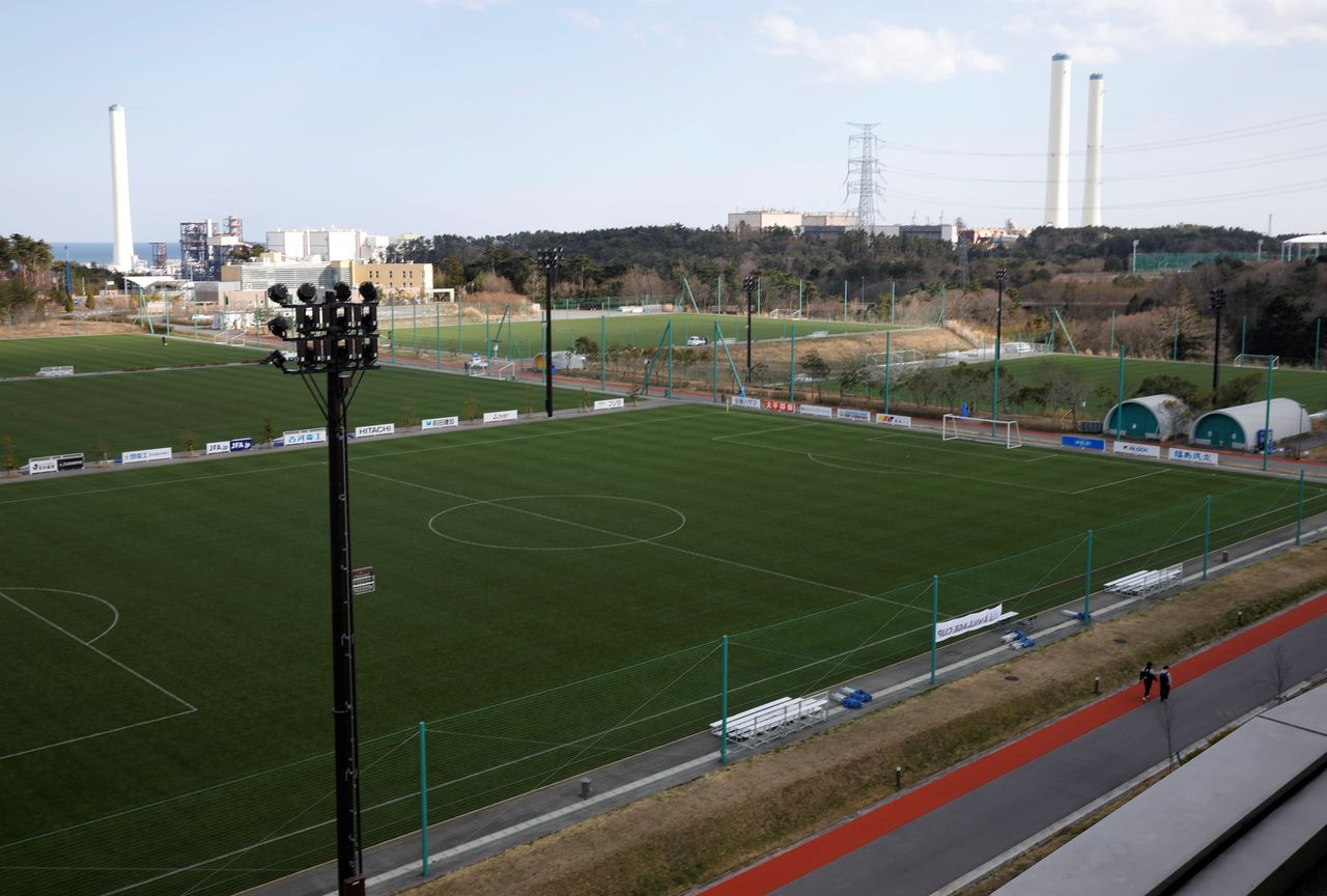 Soccer training fields are pictured at the J-Village training center where torch relay of the Tokyo 2020 Olympic Games is set to begin in Naraha, Fukushima prefecture, Japan, March 23, 2021.REUTERS/Kim Kyung-Hoon