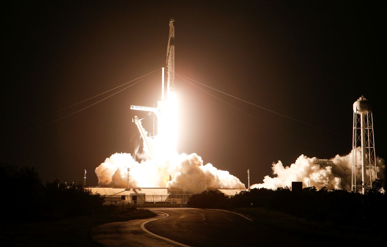 A SpaceX Falcon 9 rocket, with the Crew Dragon capsule, is launched carrying four astronauts on a NASA commercial crew mission to the International Space Station at Kennedy Space Center in Cape Canaveral, Florida, U.S., April 23, 2021. REUTERS/Steve Nesius