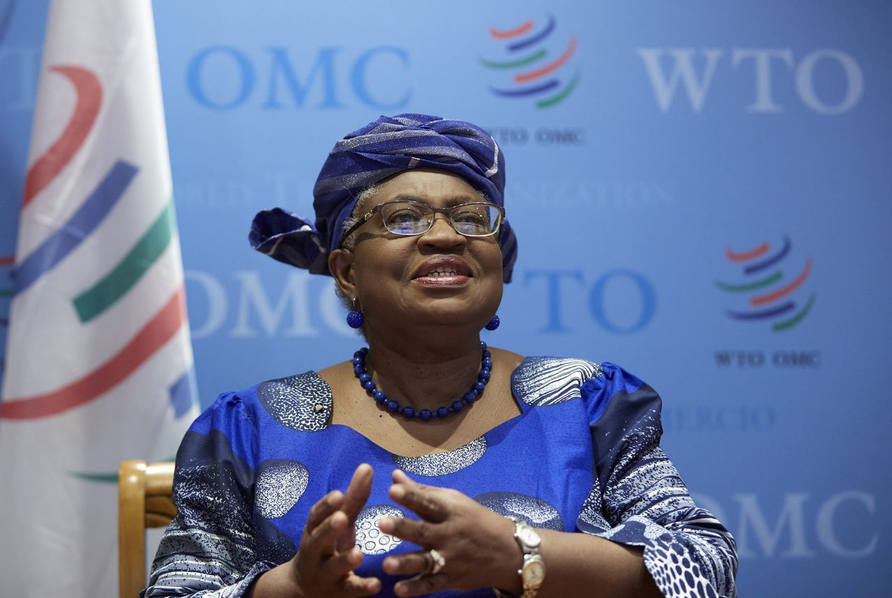 FILE PHOTO: World Trade Organisation (WTO) Director-General Ngozi Okonjo-Iweala attends an interview with Reuters at the WTO headquarters in Geneva, Switzerland, April 12, 2021. REUTERS/Denis Balibouse