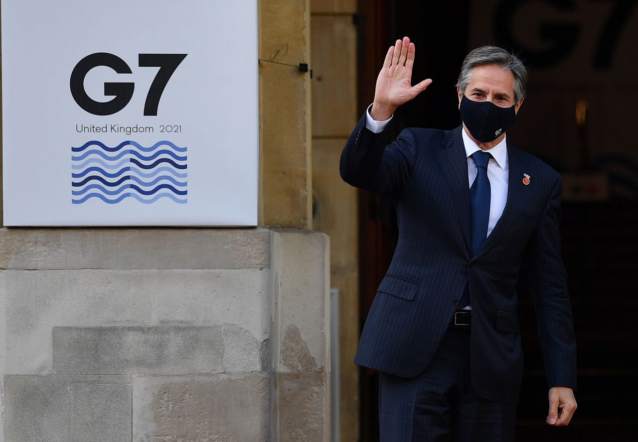 FILE PHOTO: U.S. Secretary of State Antony Blinken arrives at the G7 foreign ministers meeting in London, Britain May 5, 2021. Ben Stansall/Pool via REUTERS
