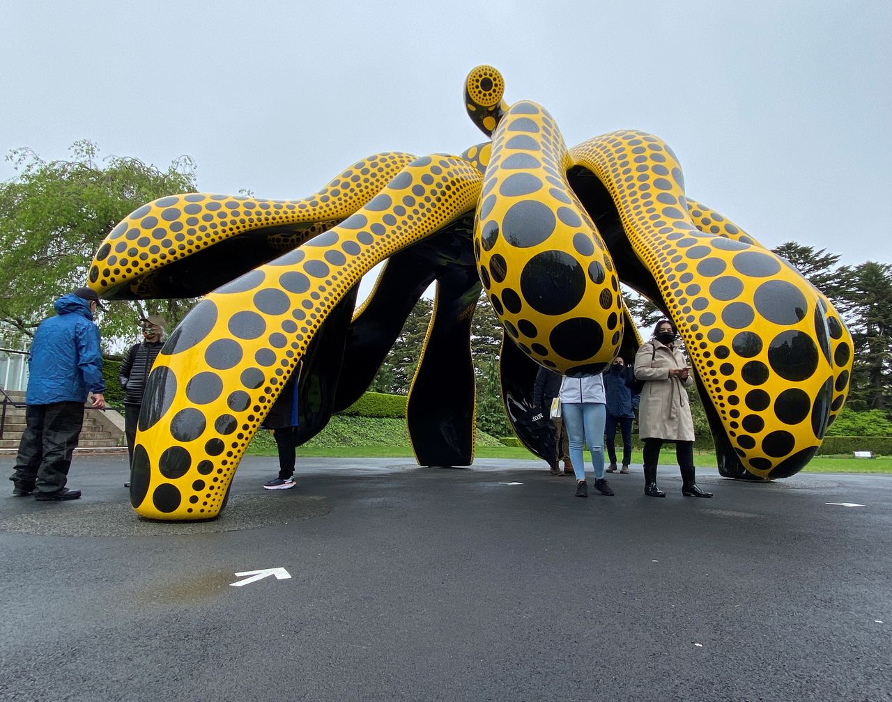 An exhibit is pictured at the KUSAMA: Cosmic Nature event at the New York Botanical Garden, in New York City, New York, U.S., May 5, 2021. REUTERS/Roselle Chen