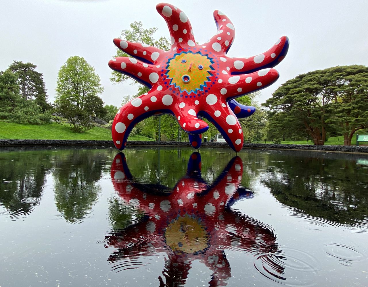 An exhibit is pictured at the KUSAMA: Cosmic Nature event at the New York Botanical Garden, in New York City, New York, U.S., May 5, 2021. REUTERS/Roselle Chen