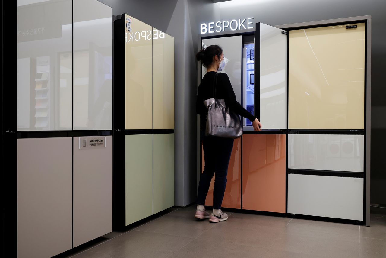 A woman looks around Samsung Electronics