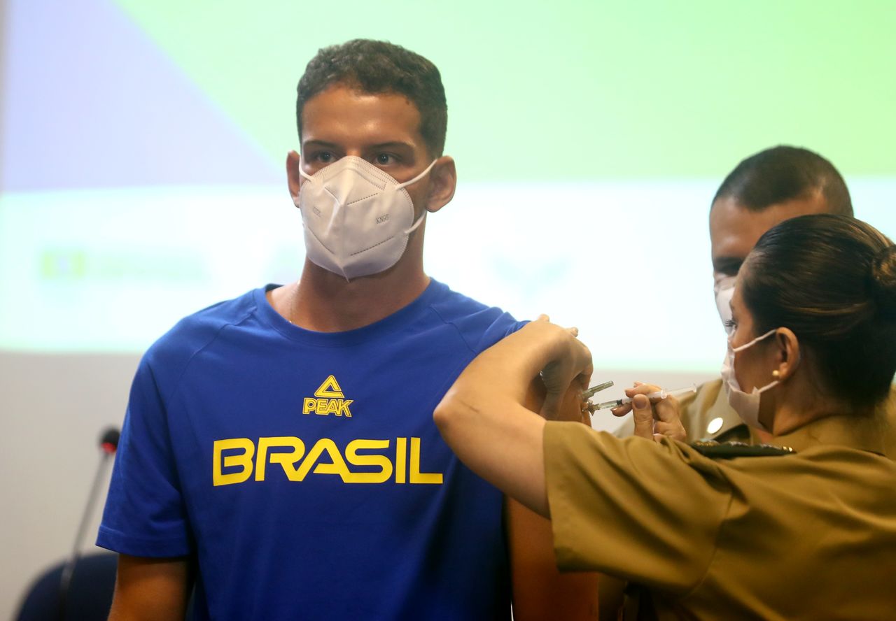 Olympics - Brazilian athletes and staff travelling to Tokyo for the Olympics receive COVID-19 vaccine - Urca Military Base, Rio de Janeiro, Brazil - May 14, 2021 Brazil