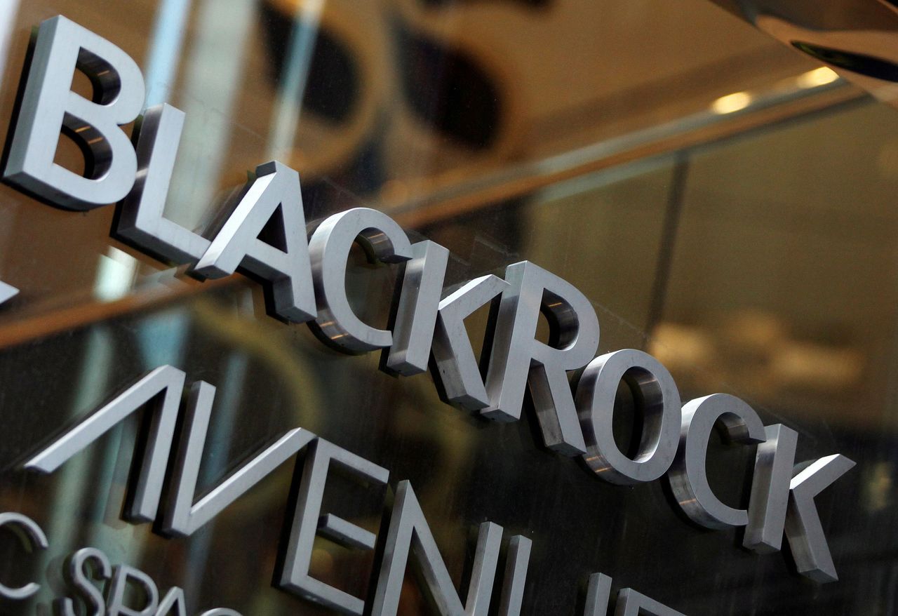 The BlackRock logo is seen outside of its offices in New York January 18, 2012. B REUTERS/Shannon Stapleton