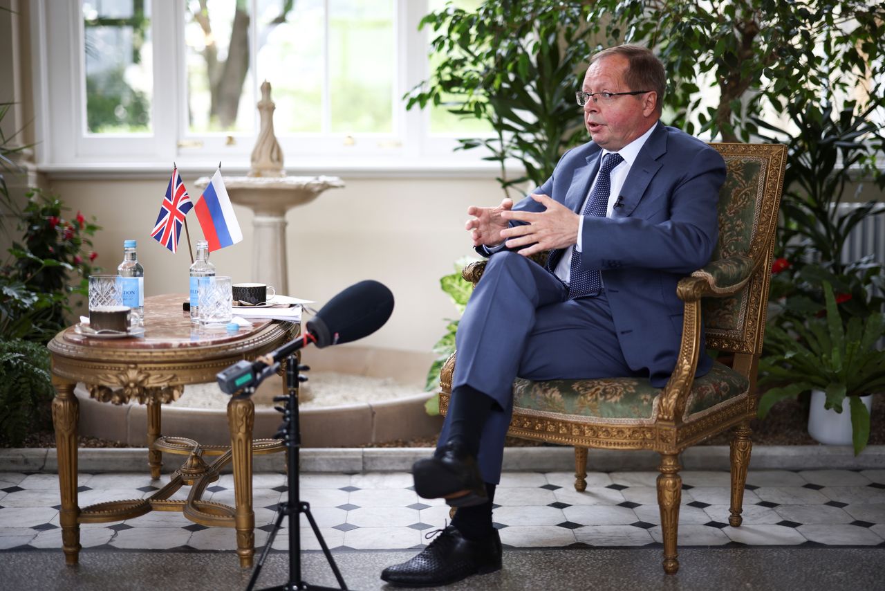 Ambassador of Russia to the United Kingdom Andrei Kelin speaks during an interview with Reuters, inside the residence of the Russian Ambassador, in London, Britain, May 20, 2021. REUTERS/Henry Nicholls