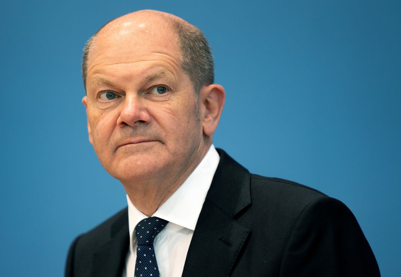 FILE PHOTO: German Finance Minister Olaf Scholz attends a news conference on the tax estimate in Berlin, Germany, May 12, 2021. Michael Sohn/Pool via REUTERS