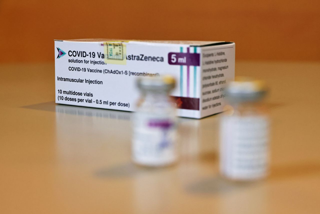 FILE PHOTO: Vials of the AstraZeneca vaccine against the coronavirus disease (COVID-19) are seen during an organised media visit to the vaccination at Taoyuan Hospital in Taoyuan, Taiwan April 12, 2021. REUTERS/Ann Wang