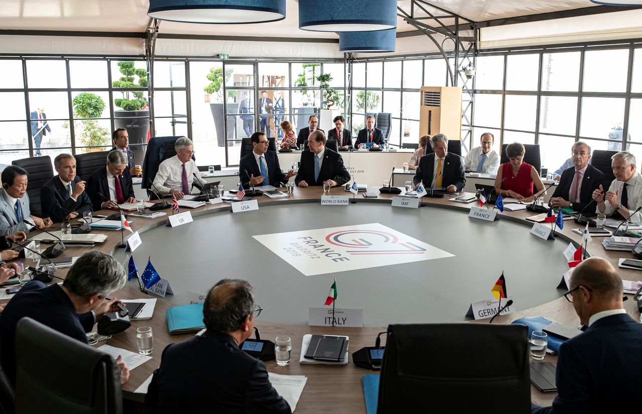 FILE PHOTO: General view of a working session during the G7 finance ministers and central bank governors meeting in Chantilly, near Paris, France, July 17, 2019. Ian Langsdon/Pool via REUTERS
