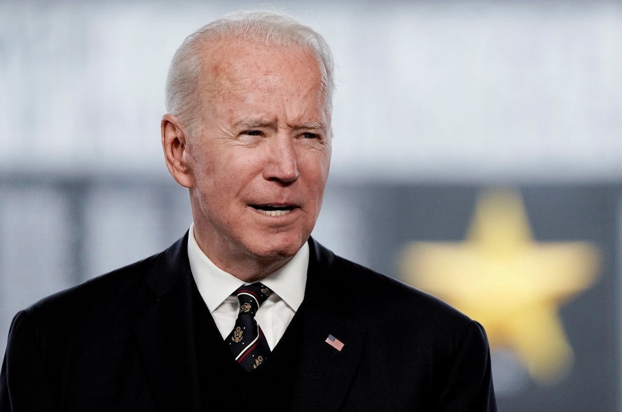 FILE PHOTO: U.S. President Joe Biden delivers remarks at an annual Memorial Day Service at Veterans Memorial Park, Delaware Memorial Bridge, New Castle, Delaware, U.S., May 30, 2021. REUTERS/Ken Cedeno/File Photo