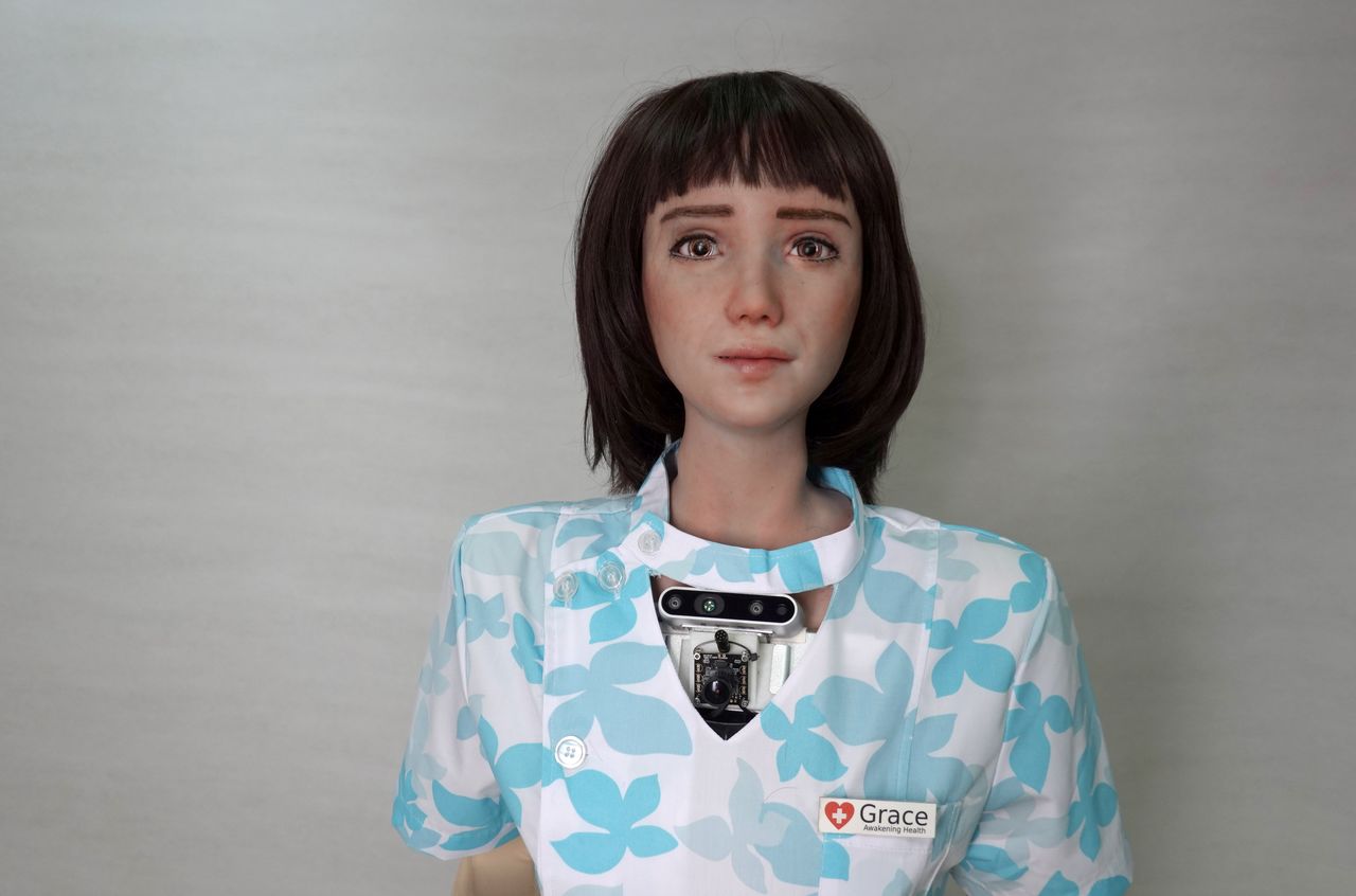Humanoid robot Grace, developed by Hanson Robotics and designed for the healthcare market to interact and comfort the elderly and isolated people, especially those suffering during the coronavirus disease (COVID-19) pandemic, is seen at the company