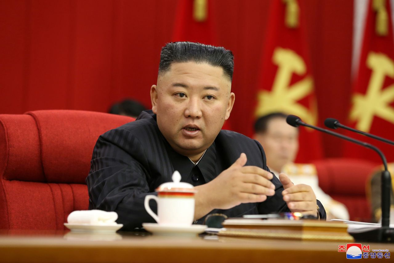 North Korean leader Kim Jong Un speaks during the third-day sitting of the 3rd Plenary Meeting of 8th Central Committee of the Workers