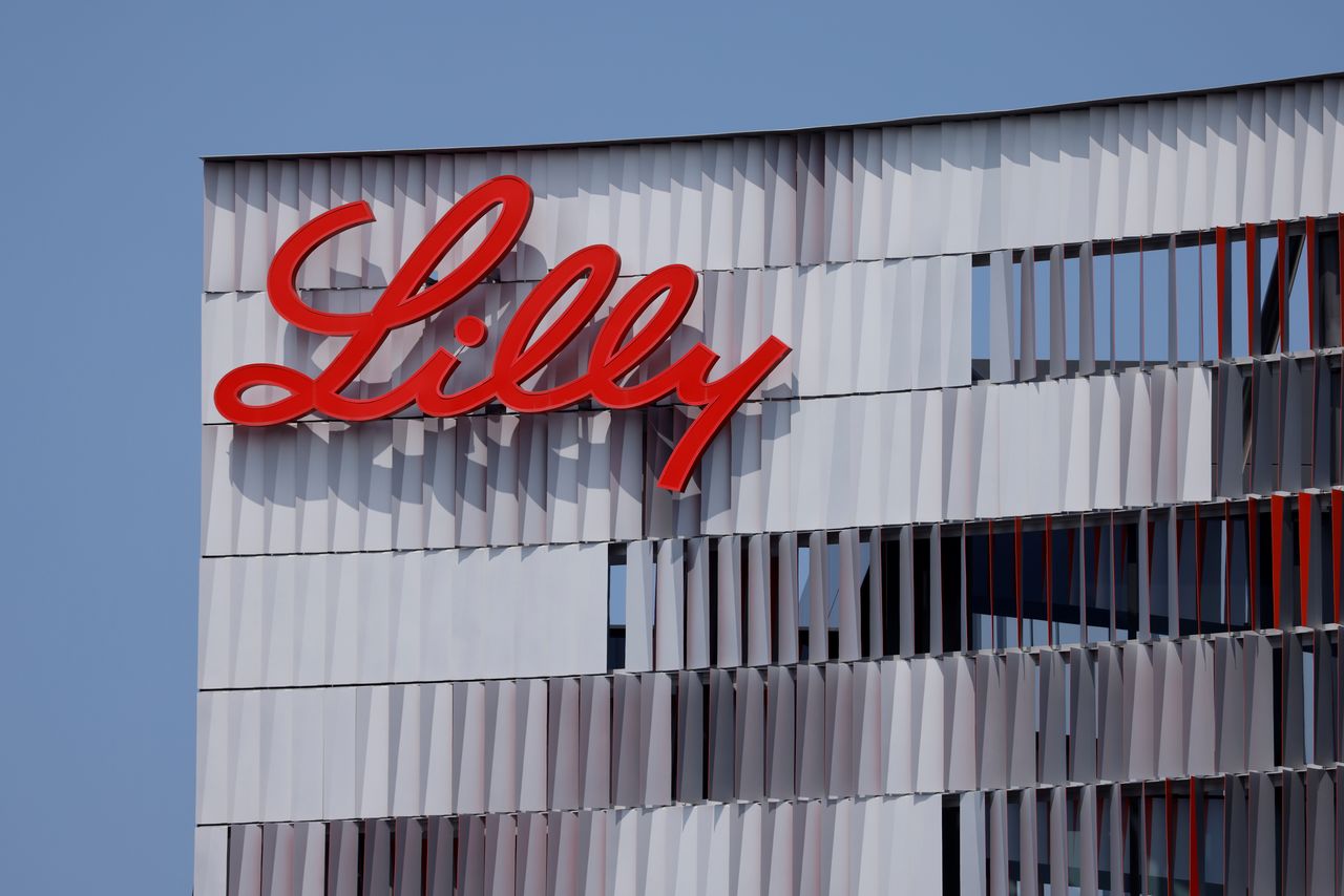 FILE PHOTO: Eli Lilly logo is shown on one of the company