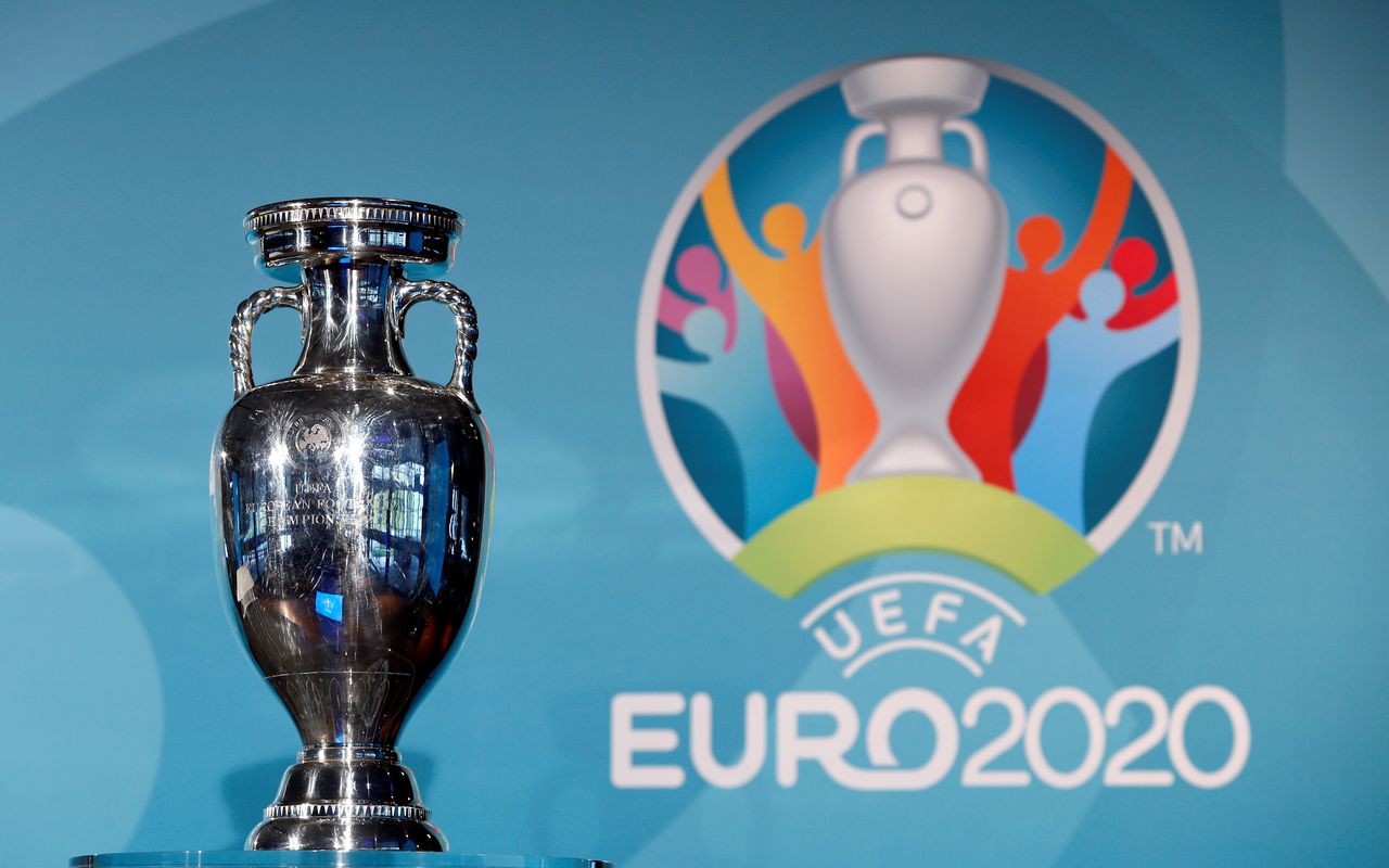 FILE PHOTO: Football Soccer - UEFA Euro 2020 Munich Logo Launch - Olympia Park, Munich, Germany - 27/10/16. The trophy is seen during logo launch. REUTERS/Michaela Rehle