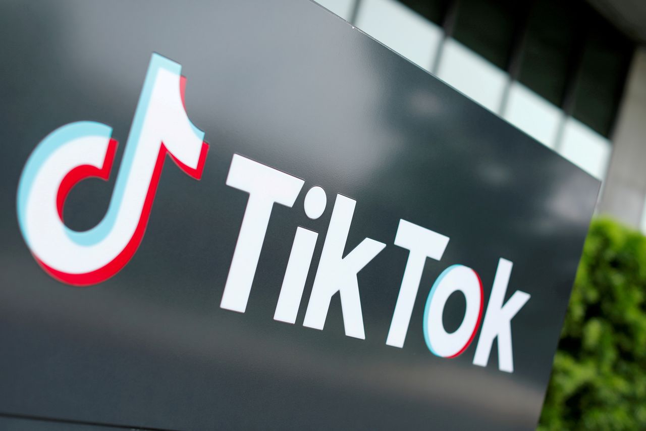 FILE PHOTO: The TikTok logo is pictured outside the company
