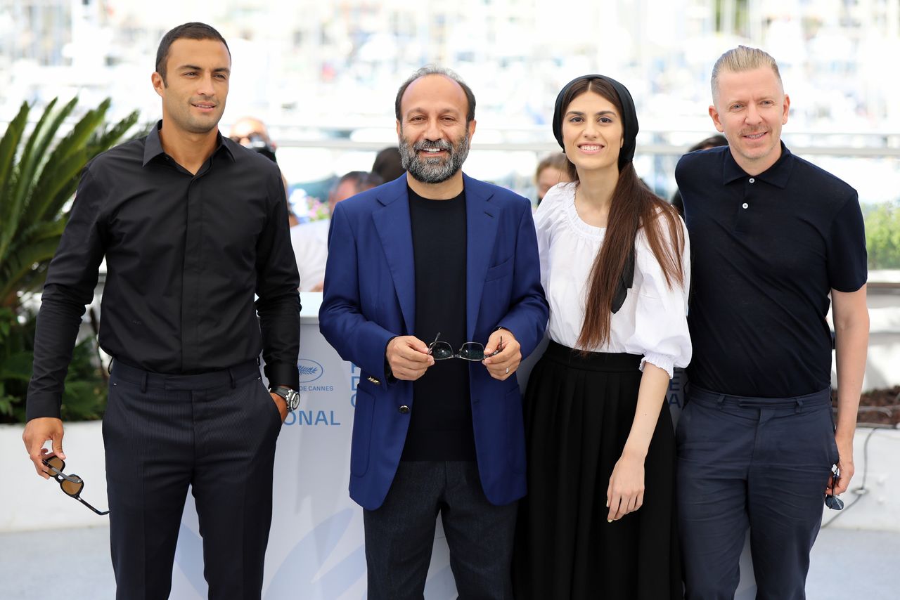 FILE PHOTO: The 74th Cannes Film Festival - Photocall for the film "A hero" (Ghahreman) in competition - Cannes, France, July 14, 2021. Director Asghar Farhadi, cast members Amir Jadidi and Sarina Farhadi and producer Alexandre Mallet-Guy pose. REUTERS/Reinhard Krause/File Photo