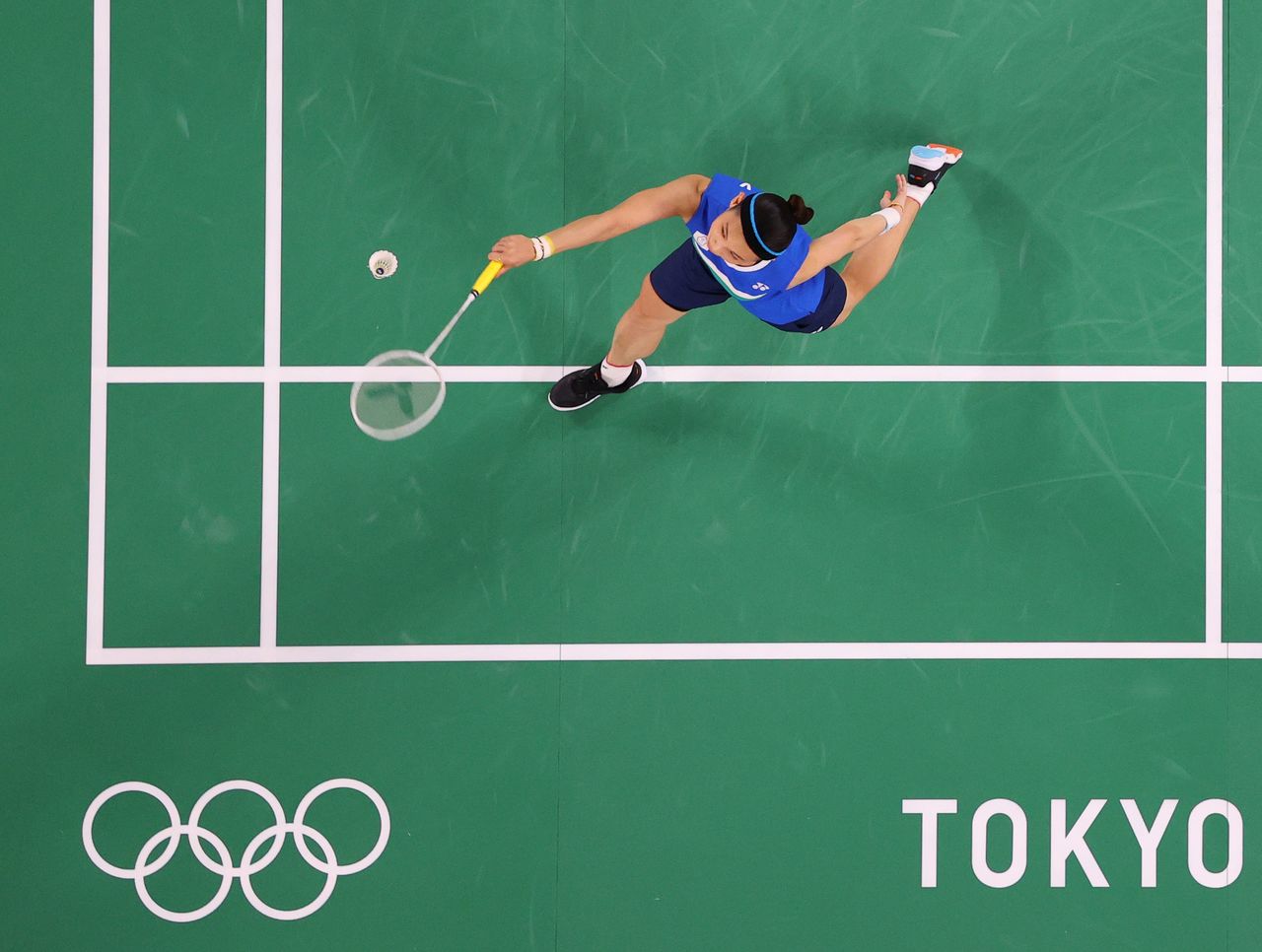 Tokyo 2020 Olympics - Badminton - Women's Singles - Group Stage - MFS - Musashino Forest Sport Plaza, Tokyo, Japan - July 24, 2021. Tai Tzu Ying of Taiwan in action during the match against Sabrina Jaquet of Switzerland. Pool via REUTERS/Lintao Zhang