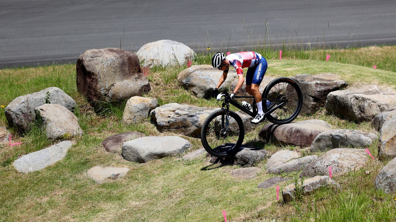 FILE PHOTO: Tokyo 2020 Olympics - Mountain Bike Training - Izu MTB Course, Shizuoka, Japan - July 23, 2021. Tom Pidcock of Britain during training. REUTERS/Matthew Childs