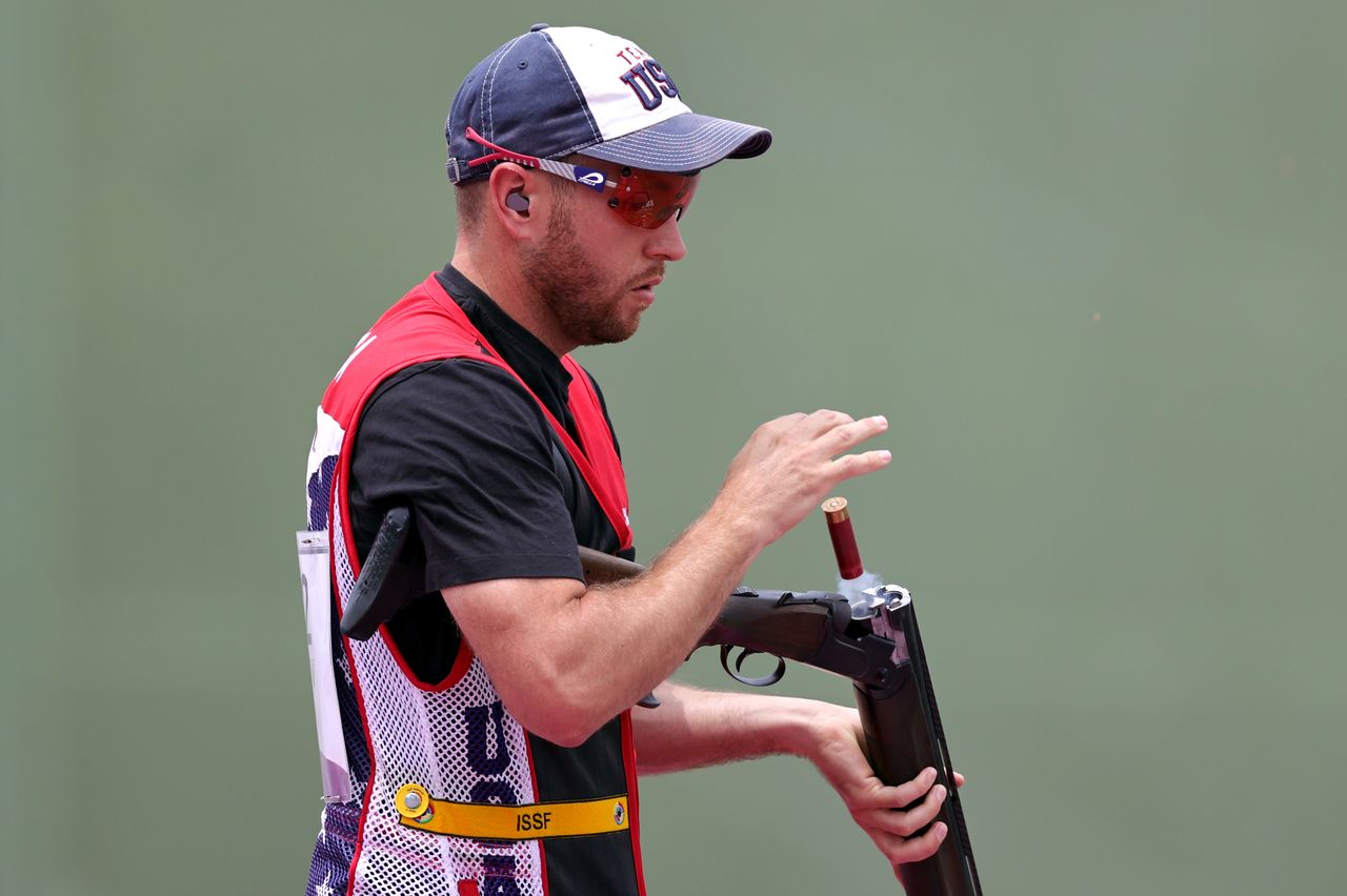 Tokyo 2020 Olympics - Shooting - Men's Skeet - Qualification Day 2 - Asaka Shooting Range, Tokyo, Japan - July 26, 2021. Vincent Hancock of the United States in action REUTERS/Ann Wang