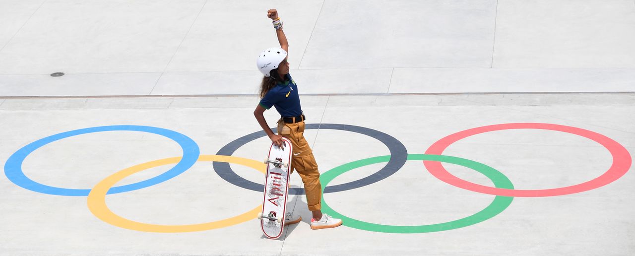 Tokyo 2020 Olympics - Skateboarding - Women's Street - Preliminary Round - Ariake Urban Sports Park - Tokyo, Japan - July 26, 2021. Rayssa Leal of Brazil reacts. REUTERS/Toby Melville