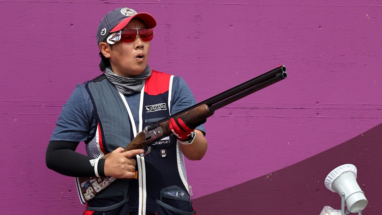 FILE PHOTO: Tokyo 2020 Olympics - Shooting - Women's Skeet - Qualification Day 2 - Asaka Shooting Range, Tokyo, Japan - July 26, 2021. Naoko Ishihara of Japan reacts REUTERS/Ann Wang