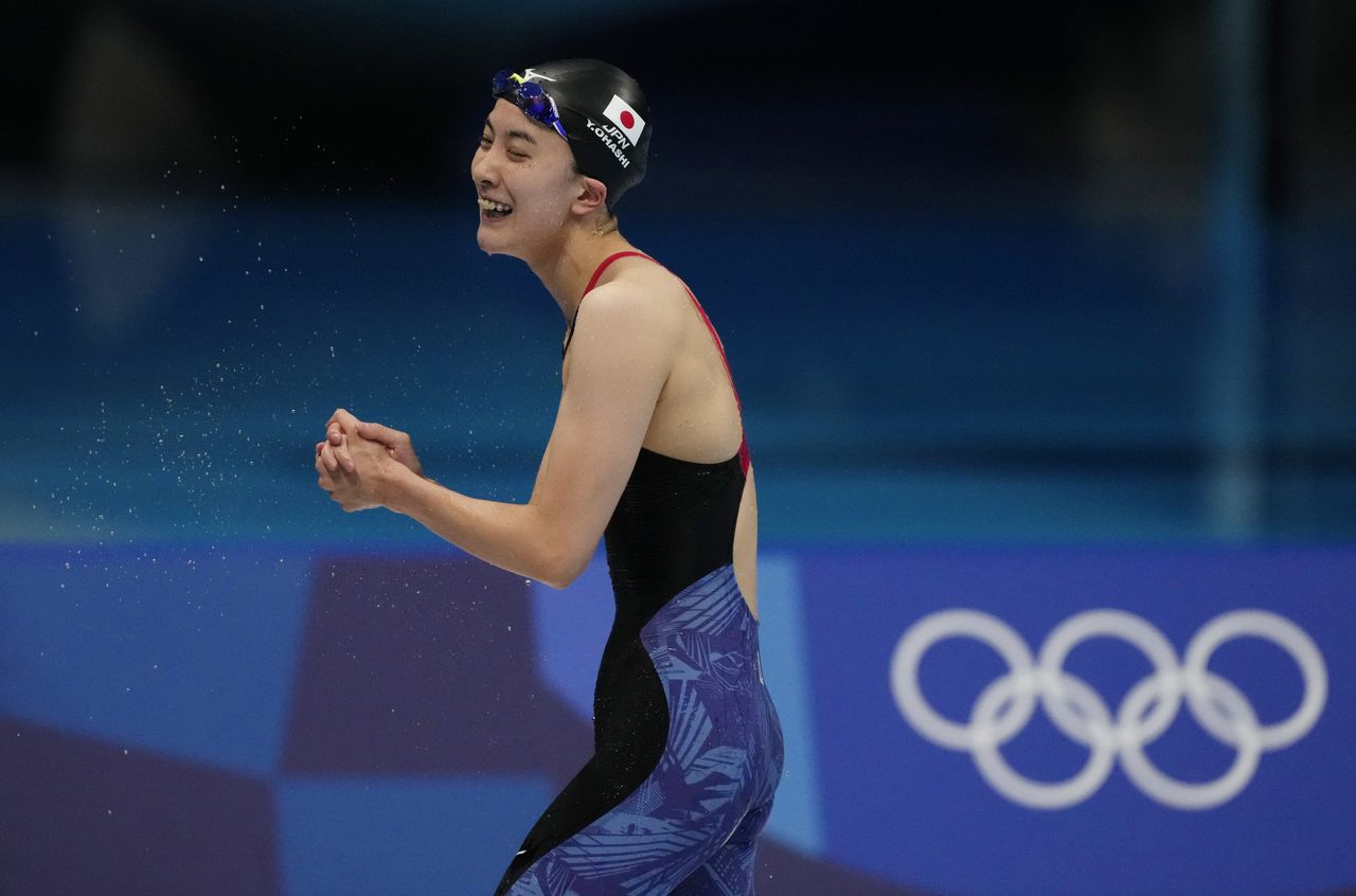 Jul 28, 2021; Tokyo, Japan; Yui Ohashi (JPN) celebrates after winning the women's 200m individual medley final during the Tokyo 2020 Olympic Summer Games at Tokyo Aquatics Centre. Mandatory Credit: Rob Schumacher-USA TODAY Sports