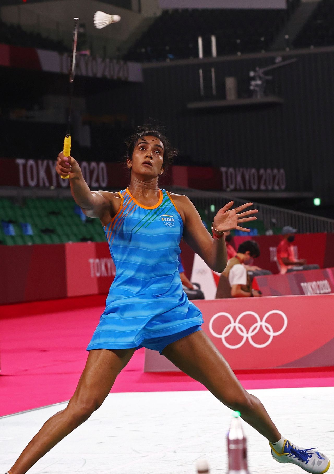 Tokyo 2020 Olympics - Badminton - Women's Singles - Group Stage - MFS - Musashino Forest Sport Plaza, Tokyo, Japan – July 28, 2021. P.V. Sindhu of India in action during the match against Cheung Ngan Yi of Hong Kong. REUTERS/Leonhard Foeger
