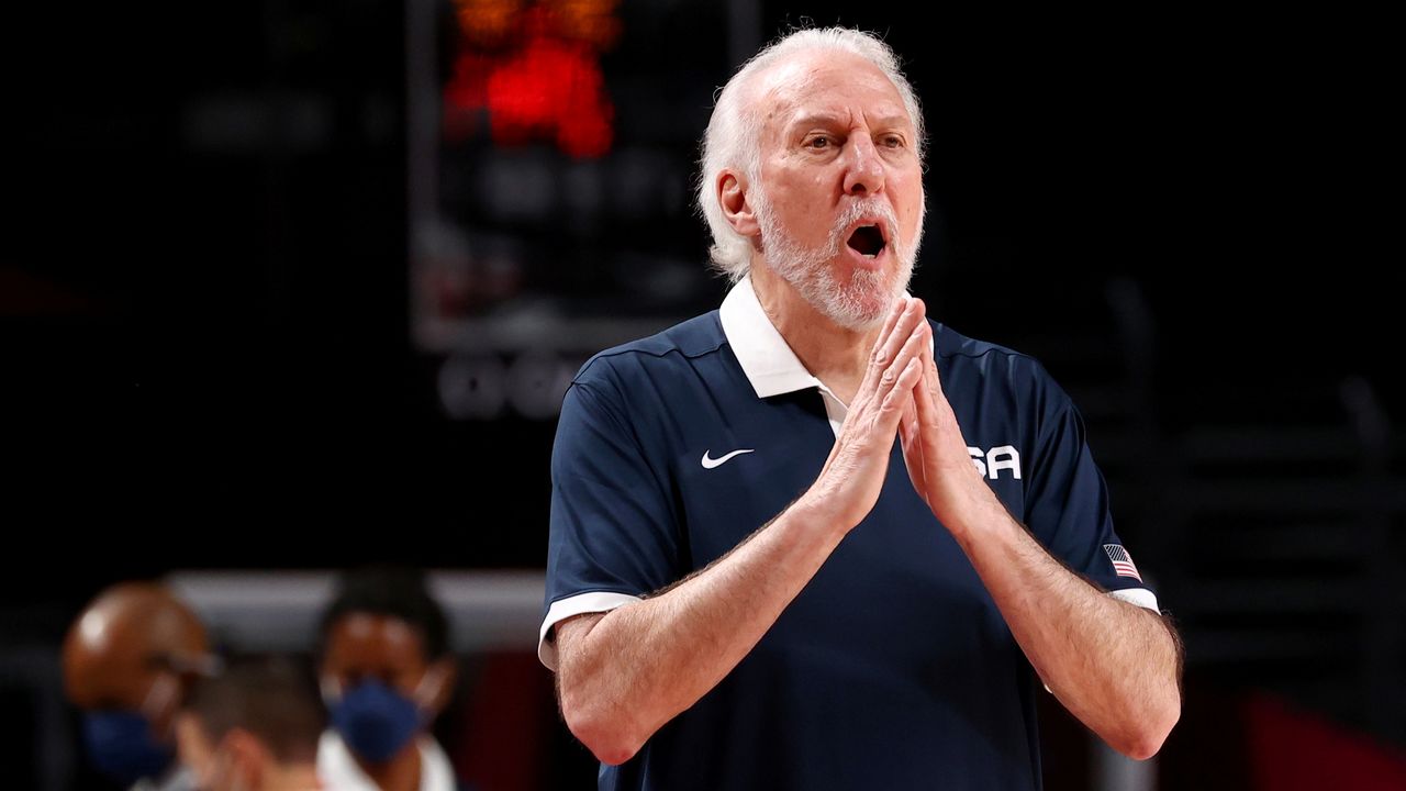 Tokyo 2020 Olympics - Basketball - Men - Group A - United States v Iran - Saitama Super Arena, Saitama, Japan - July 28, 2021. United States coach Gregg Popovich reacts REUTERS/Brian Snyder