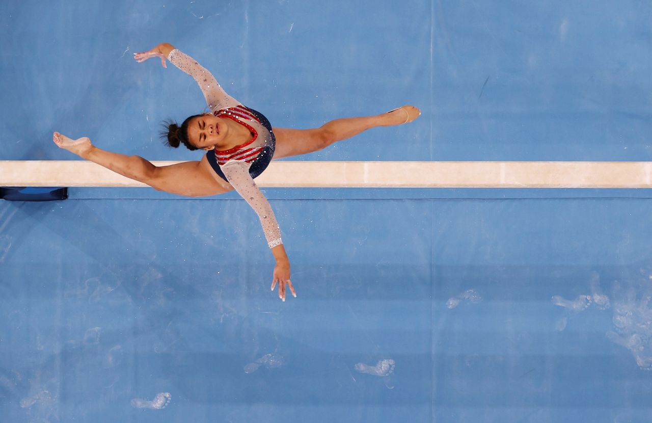 Tokyo 2020 Olympics - Gymnastics - Artistic - Women's All-Around - Final - Ariake Gymnastics Centre, Tokyo, Japan - July 29, 2021. Sunisa Lee of the United States in action on the balance beam. REUTERS/Athit Perawongmetha