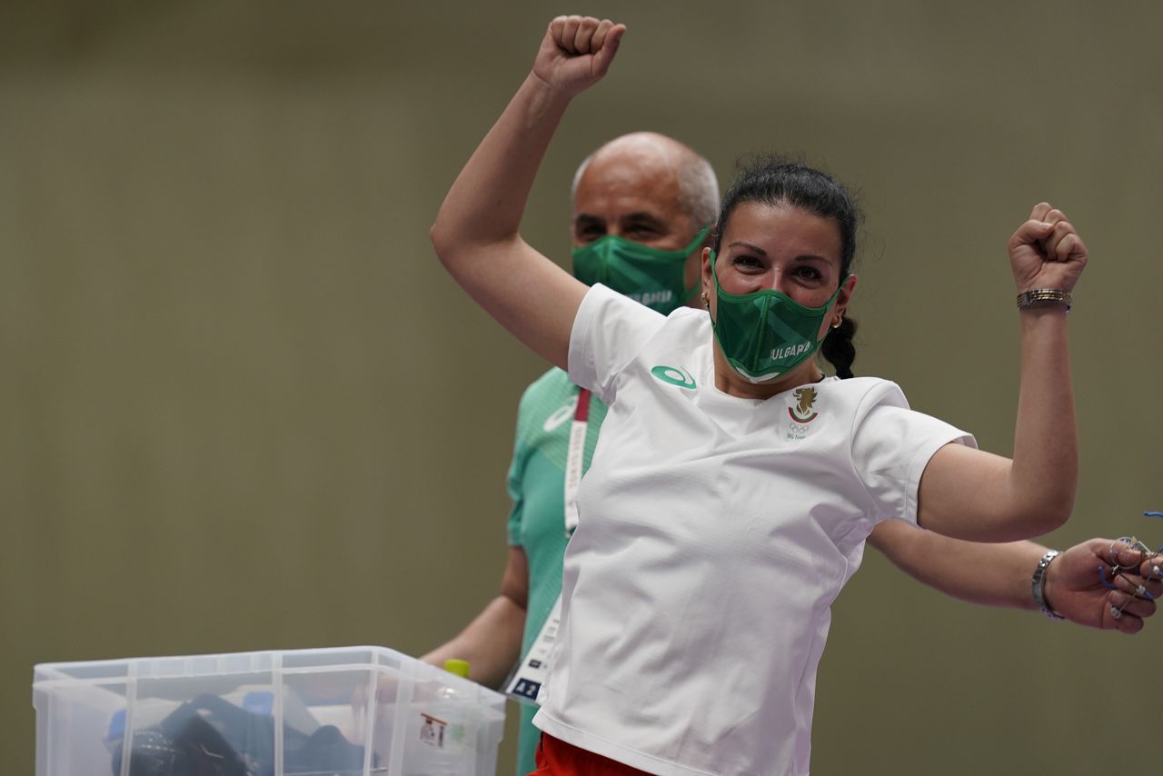 FILE PHOTO: Jul 25, 2021; Tokyo, Japan; Antoaneta Kostadinova (BUL) reacts after winning the silver medal in the 10m Air Pistol Women's Final during the Tokyo 2020 Olympic Summer Games at Asaka Shooting Range. Mandatory Credit: Grace Hollars-USA TODAY Sports