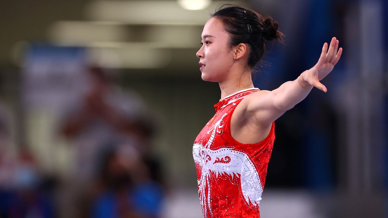 Tokyo 2020 Olympics - Gymnastics - Trampolining - Women's Individual Trampoline - Final - Ariake Gymnastics Centre - Tokyo, Japan - July 30, 2021 Zhu Xueying of China in action. REUTERS/Lindsey Wasson