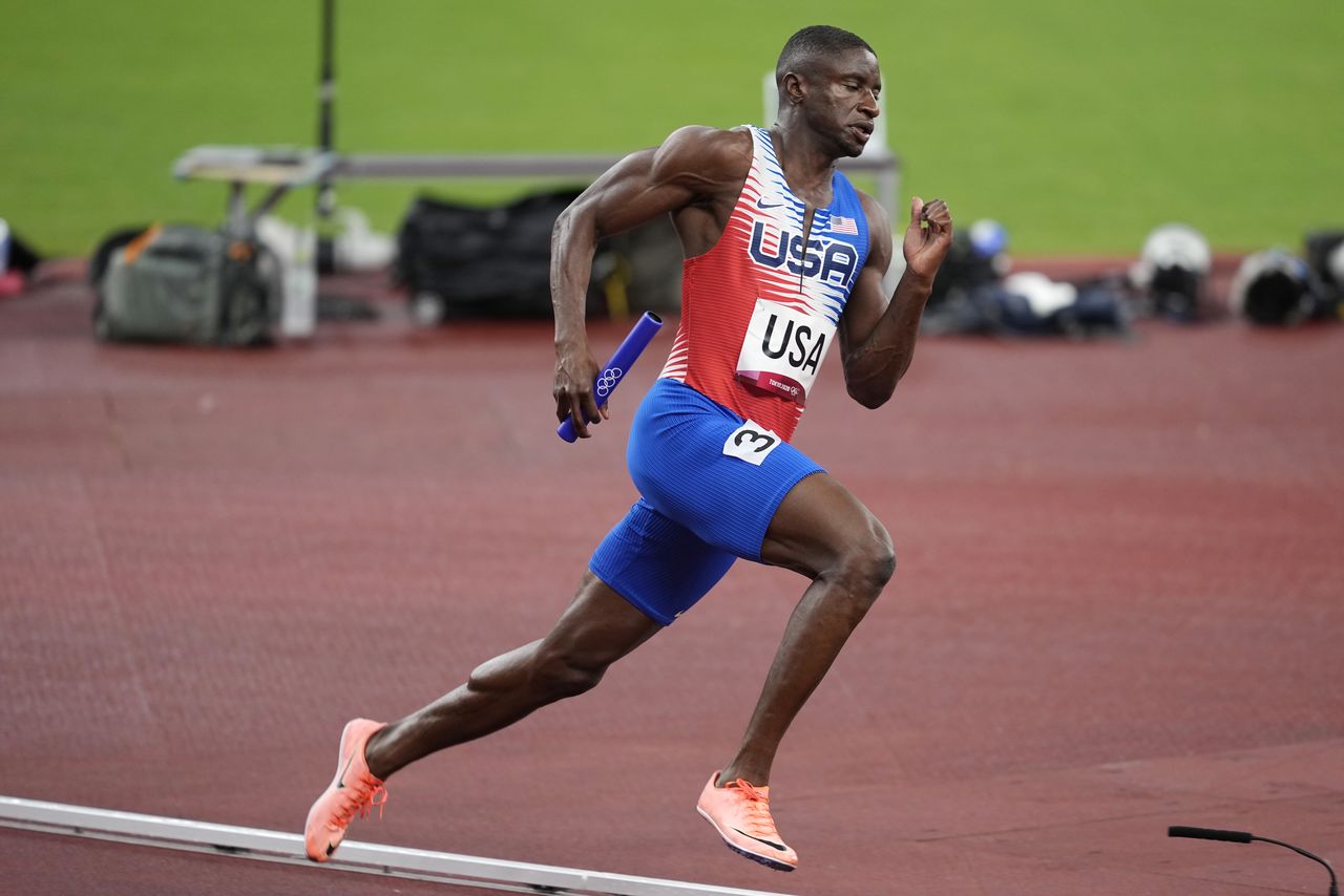Jul 30, 2021; Tokyo, Japan; Bryce Deadmon (USA) competes in the 4x400 relay mixed qualification round 1 heat 1 during the Tokyo 2020 Olympic Summer Games at Olympic Stadium. Mandatory Credit: Andrew Nelles-USA TODAY Sports