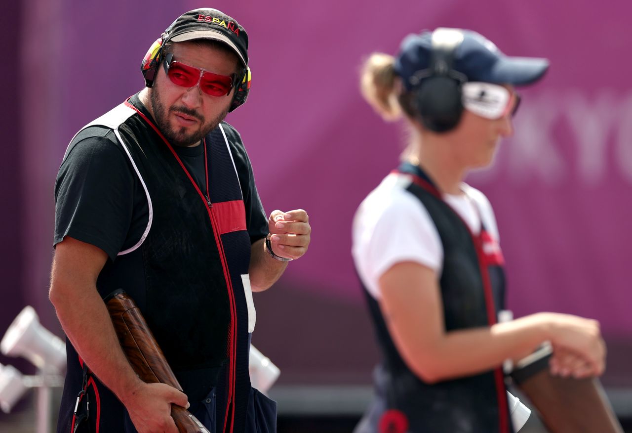 Tokyo 2020 Olympics - Shooting - Mixed Trap Team - Gold medal match - Asaka Shooting Range, Tokyo, Japan – July 31, 2021. Alberto Fernandez of Spain in action REUTERS/Ann Wang
