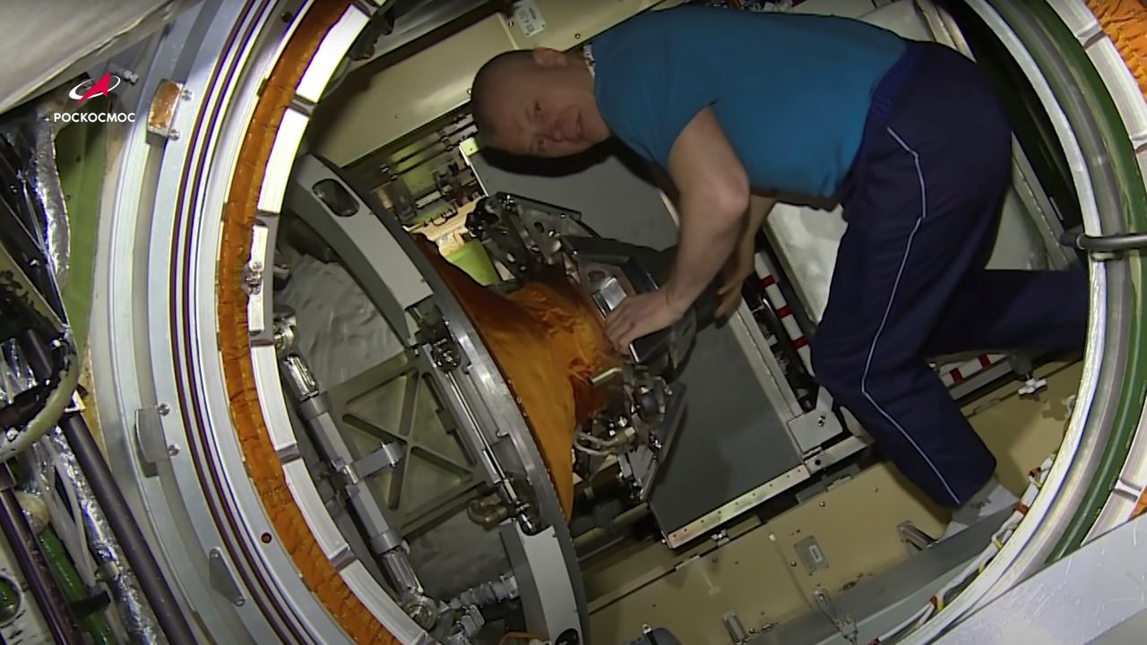 International Space Station (ISS) crew member, Roscosmos cosmonaut Oleg Novitskiy, is seen inside the Nauka (Science) Multipurpose Laboratory Module on July 31, 2021 in this still image taken from video. Image taken July 31, 2021. Roscosmos/Handout via REUTERS