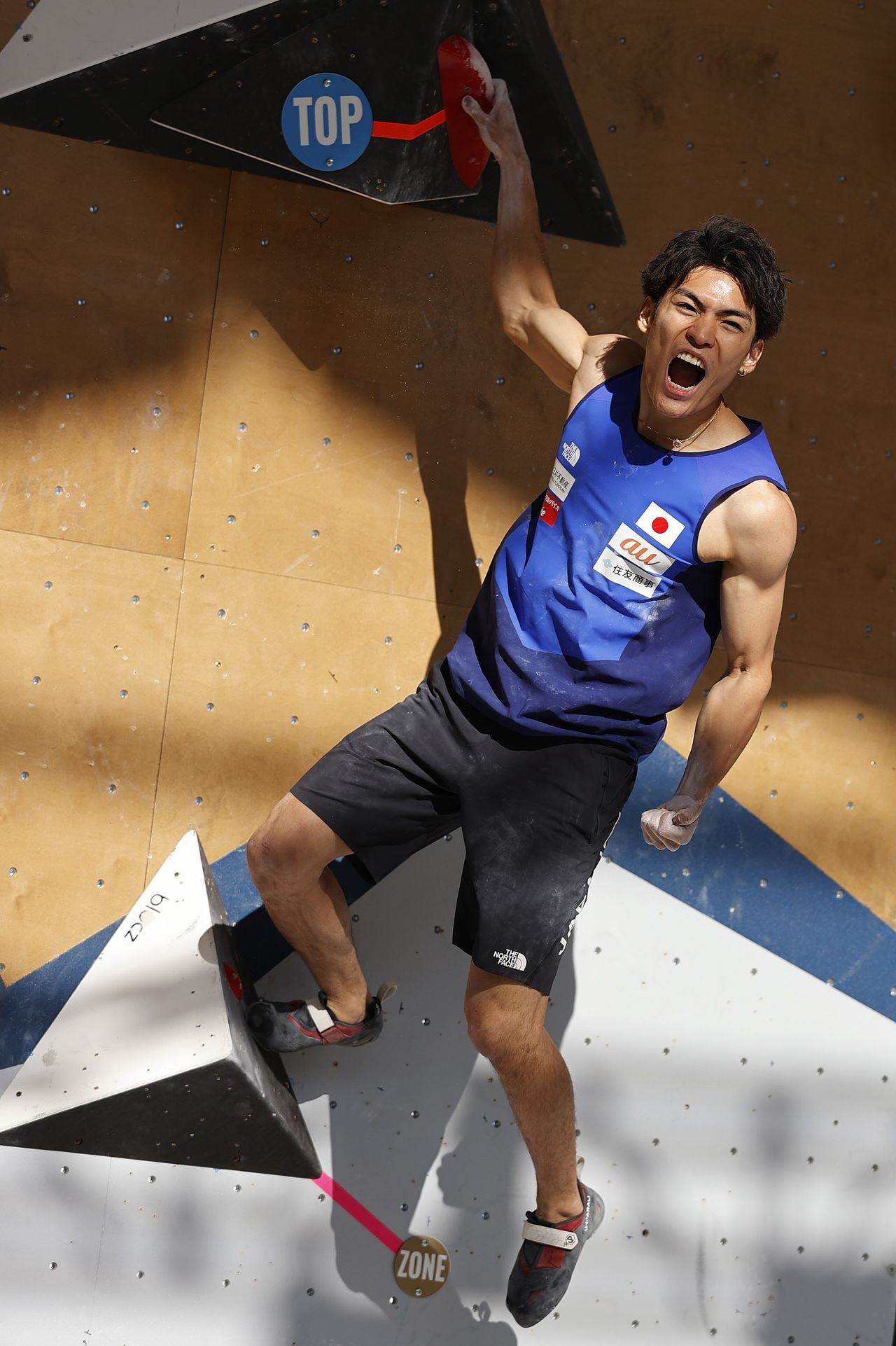 FILE PHOTO: May 30, 2021; Salt Lake City, Utah, USA; Tomoa Narasaki celebrates third place in the IFSC Climbing World Cup Bouldering competition at INDUSTRY SLC. Mandatory Credit: Jeffrey Swinger-USA TODAY Sports