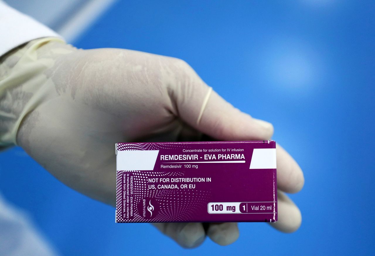 FILE PHOTO: A laboratory technician shows Remdesivir, a drug used in the treatment of the coronavirus disease (COVID-19), at Eva Pharma facility in Cairo, Egypt June 1, 2021. REUTERS/Mohamed Abd El Ghany
