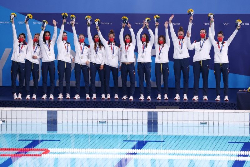 Tokyo 2020 Olympics - Water Polo - Women - Medal Ceremony - Tatsumi Water Polo Centre, Tokyo, Japan - August 7, 2021. Spain