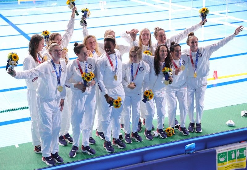 Tokyo 2020 Olympics - Water Polo - Women - Medal Ceremony - Tatsumi Water Polo Centre, Tokyo, Japan - August 7, 2021. United States
