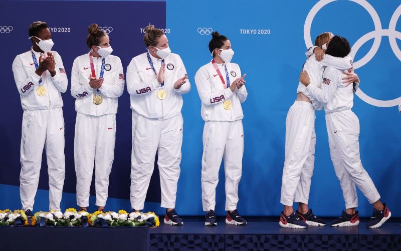 Tokyo 2020 Olympics - Water Polo - Women - Medal Ceremony - Tatsumi Water Polo Centre, Tokyo, Japan - August 7, 2021. United States