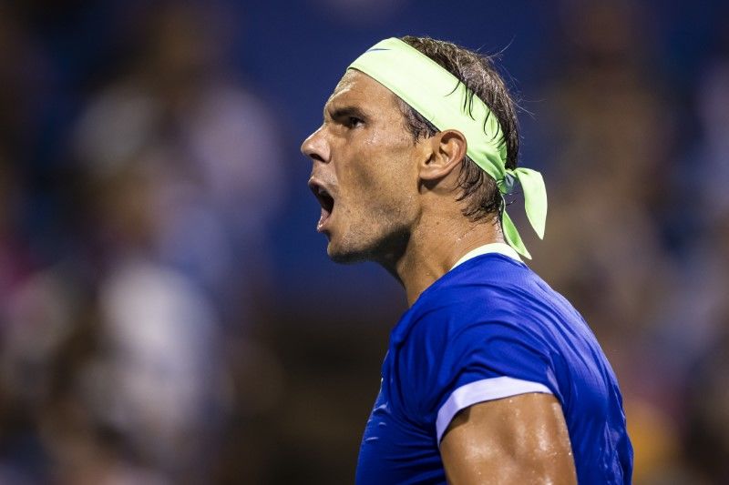 FILE PHOTO: Aug 5, 2021; Washington, DC, USA; Rafael Nadal of Spain reacts during a match against Lloyd Harris of South Africa (not pictured) during the Citi Open at Rock Creek Park Tennis Center. Mandatory Credit: Scott Taetsch-USA TODAY Sports