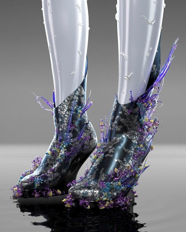 Digital render of the "Shishigami Shoes" made by the digital fashion company Auroboros, obtained by Reuters on August 10, 2021. Auroboros said the shoes were inspired by Studio Ghibli?s infamous forest spirit. Auroboros/Handout via REUTERS THIS IMAGE HAS BEEN SUPPLIED BY A THIRD PARTY. MANDATORY CREDIT. NO RESALES. NO ARCHIVES.