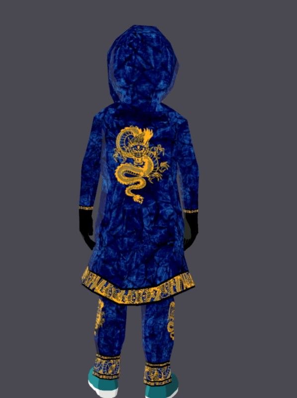 An undated handout image of virtual clothing piece "The Blue Dragon Warrior" kimono, a wearable item in the digital world of "Decentraland", which according to its creator Hiroto Kai it