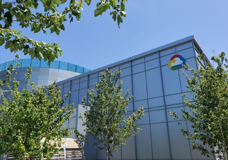 FILE PHOTO: A Google Cloud logo outside of the Google Cloud computing unit