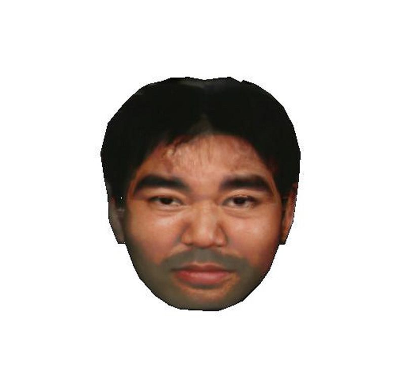 een afbeelding van Jomon gezicht met een duidelijk convex gezicht, relatief zwaar gezichtshaar, en een vierkante kaak. (Foto: Harashima Hiroshi) 