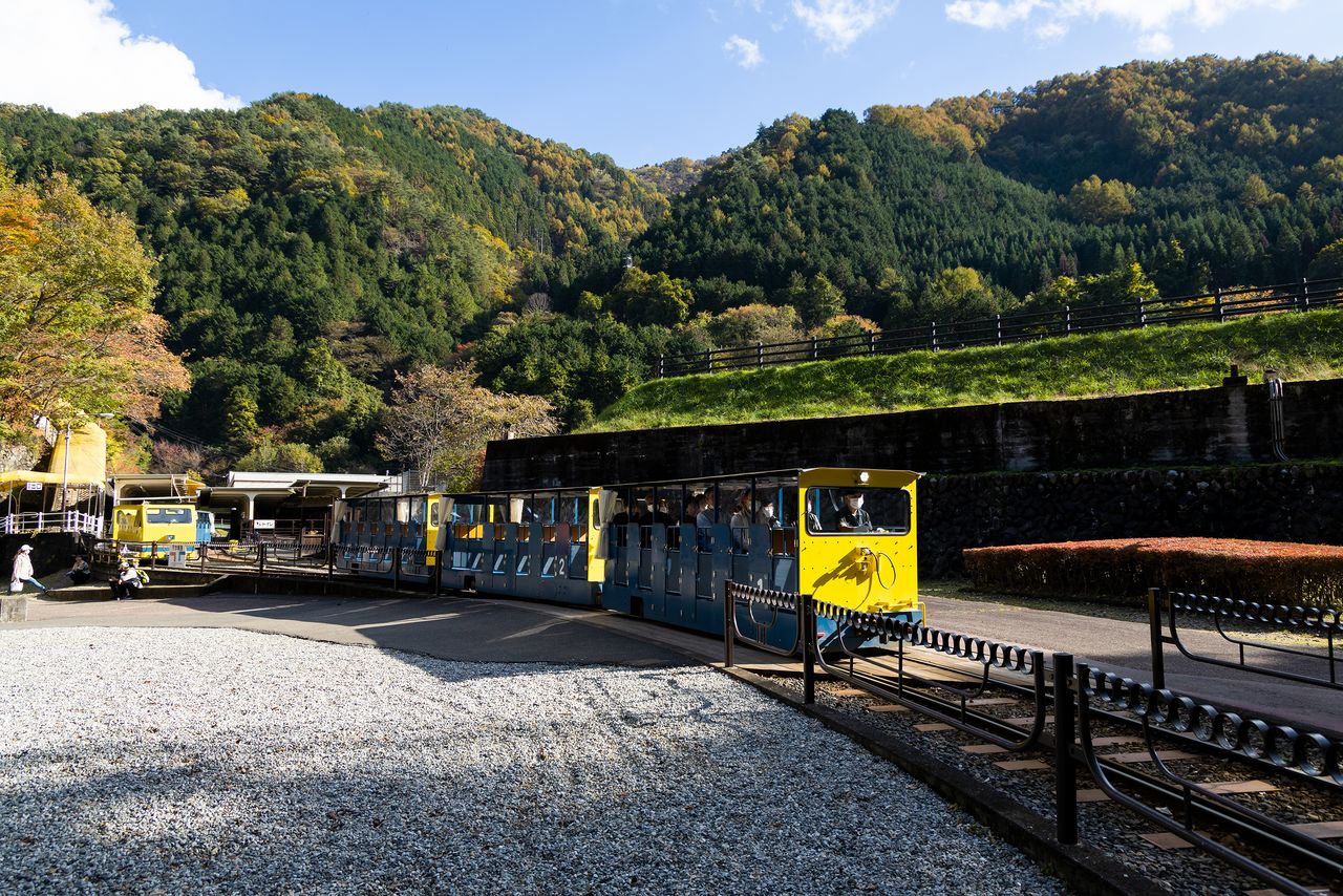 Desde la plaza por donde pasa el tren de vagonetas se puede bajar a la ribera del río Watarase.