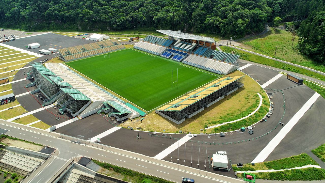 Estadio Conmemorativo de la Recuperación de Kamaishi, una de las sedes del Mundial de Rugby de 2019 (imagen cortesía del Comité Ejecutivo de Iwate-Kamaishi para el Mundial de Rugby de 2019). 