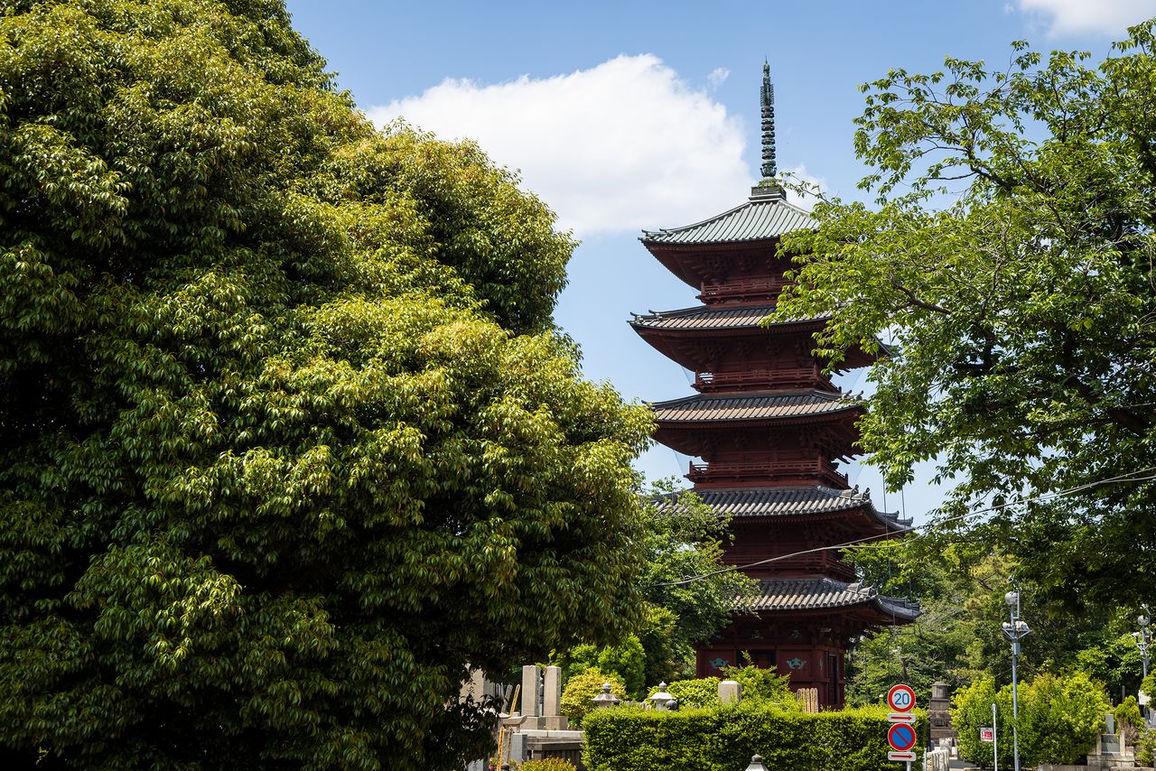 La pagoda fue construida a petición de Okabe no Tsubone, nodriza del shōgun Hidetada. 