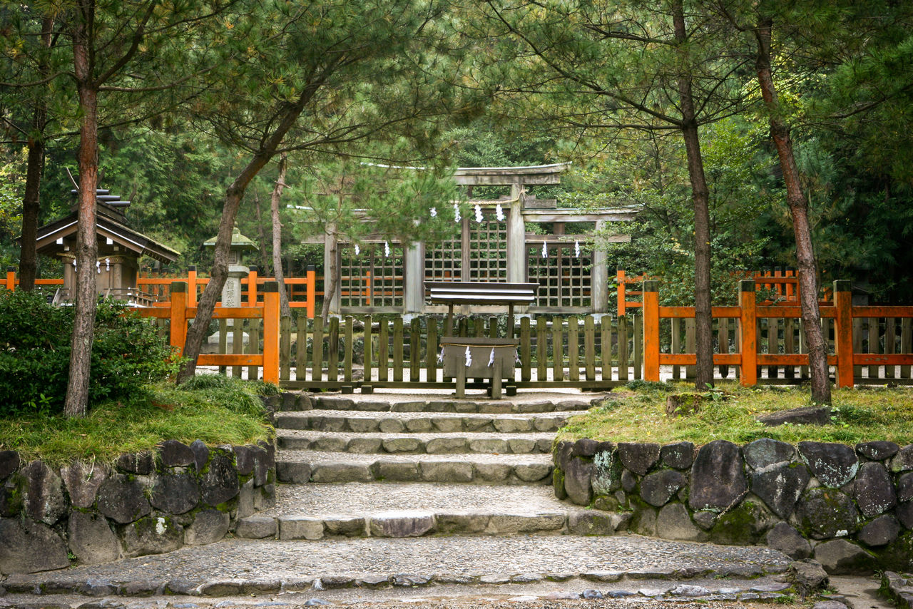 Los tres pórticos torii del santuario Hibara, subsidiario del santuario Ōmiwa.