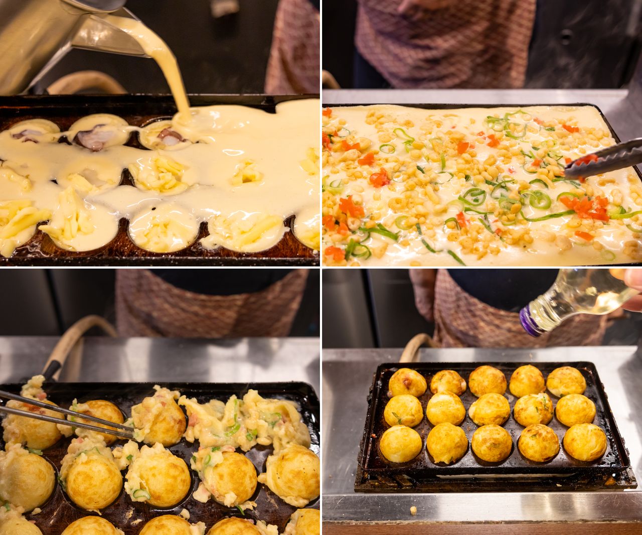 La masa se echa en dos partes, la clave para que queden esponjosos es que al voltearlos no se presionan. En Kukuru se usa vino blanco para sazonarlos.