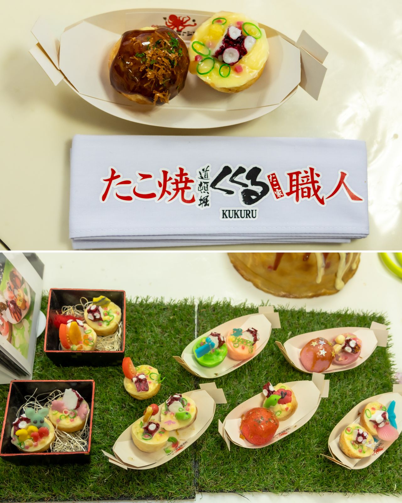 Con la decoración se puede hacer un takoyaki único. Al terminar el taller el visitante también recibe una banda para la cabeza.